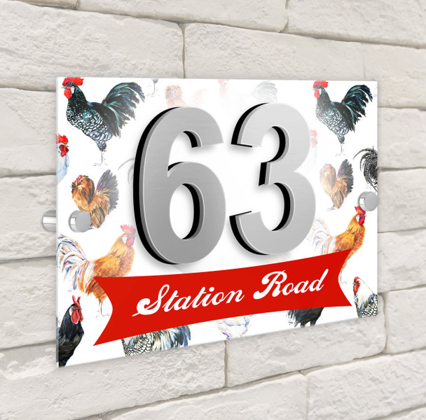 White Chickens 3D Acrylic House Address Sign Door Number Plaque