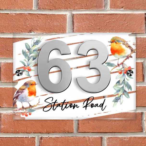 Robin On Branch Bird 3D Acrylic House Address Sign Door Number Plaque