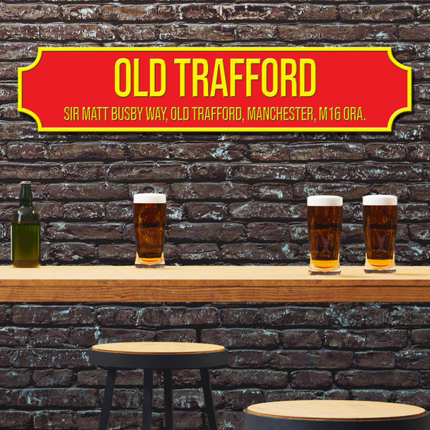 Manchester United Old Trafford Red & Yellow Stadium Any Text Football Club 3D Street Sign