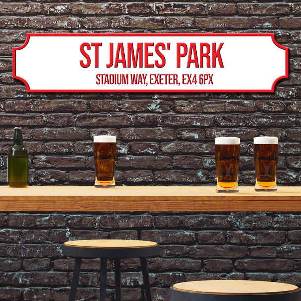 Exeter City St James' Park White & Red Stadium Any Text Football Club 3D Train Street Sign