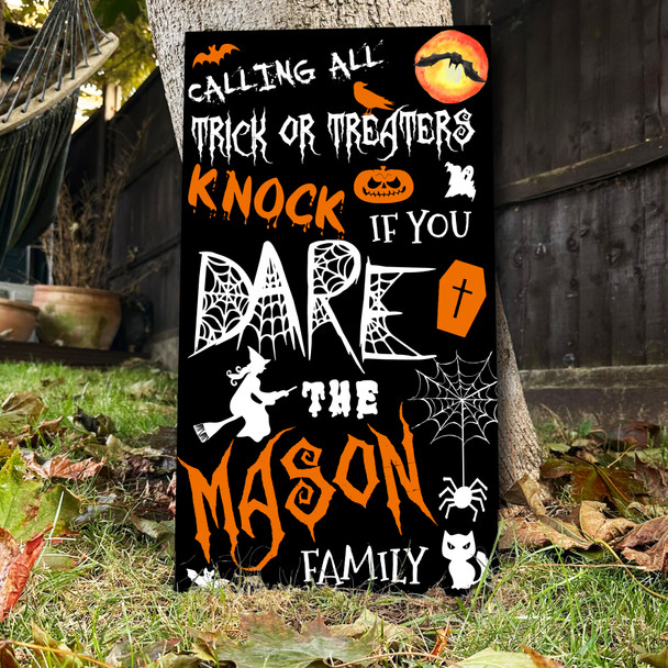 Trick Treaters Welcome Knock Black Orange Personalised Decoration Halloween Sign