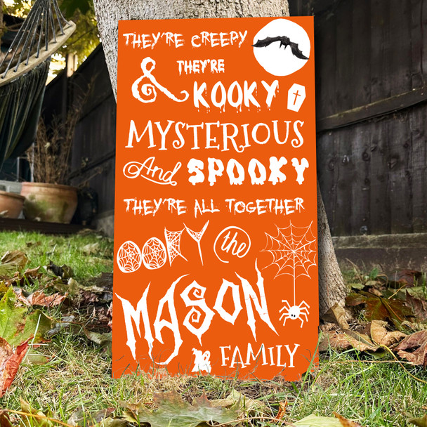 Addams Family Song Spooky Orange & White Personalised Decoration Halloween Sign