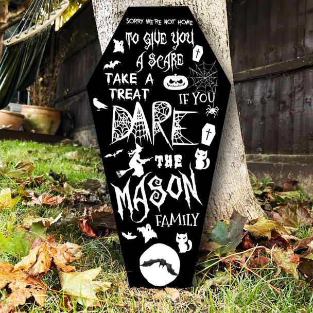 Trick Treaters Help Yourself Take Treat Black Coffin Personalised Halloween Sign