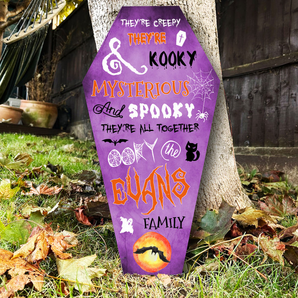 Addams Family Song Kooky Spooky Purple Coffin Personalised Decor Halloween Sign
