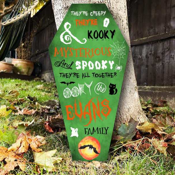 Addams Family Song Kooky Spooky Green Coffin Personalised Decor Halloween Sign