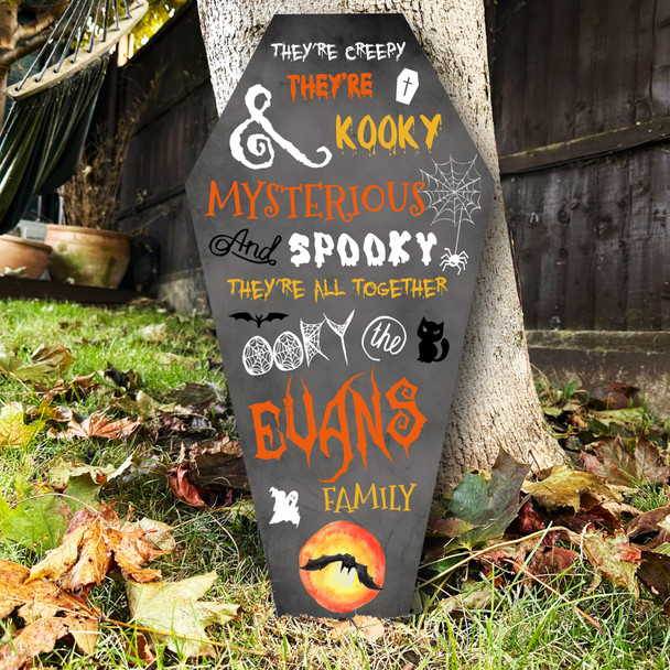 Addams Family Song Kooky Spooky Grey Coffin Personalised Decor Halloween Sign