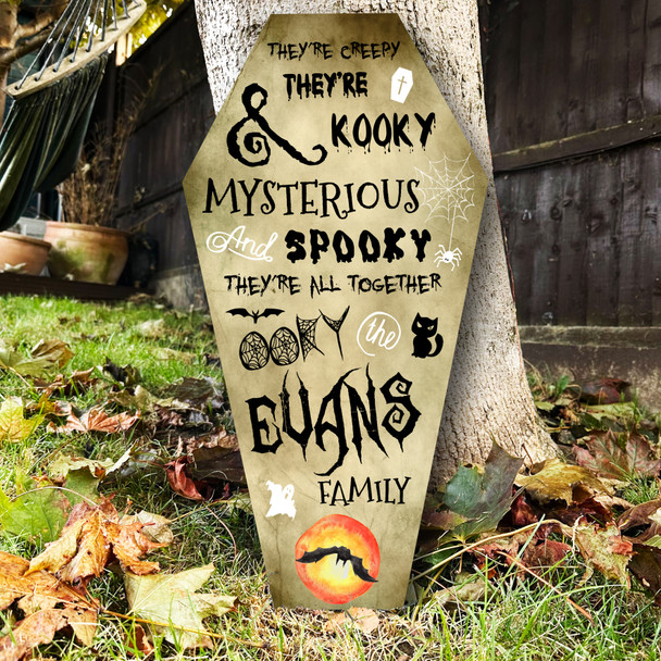 Addams Family Song Kooky Spooky Coffin Personalised Decoration Halloween Sign