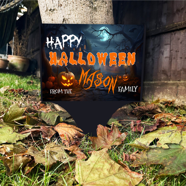Pumpkin Spooky Scene Personalised Outdoor Garden Stake Halloween Sign