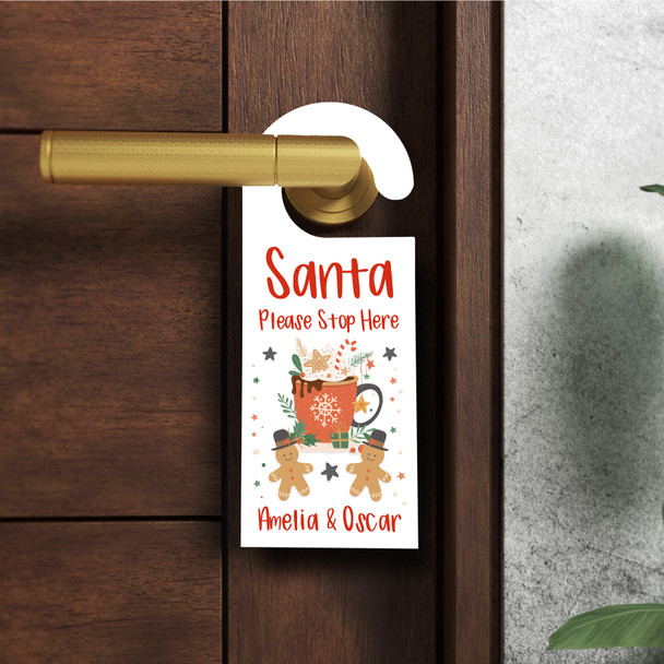 Santa Please Stop Here Hot Chocolate Christmas Personalised Bedroom Door Hanger