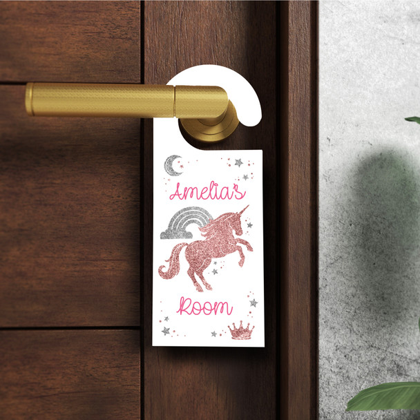Personalized Unicorn Glitter Girl Kids Childs Bedroom Personalised Door Hanger