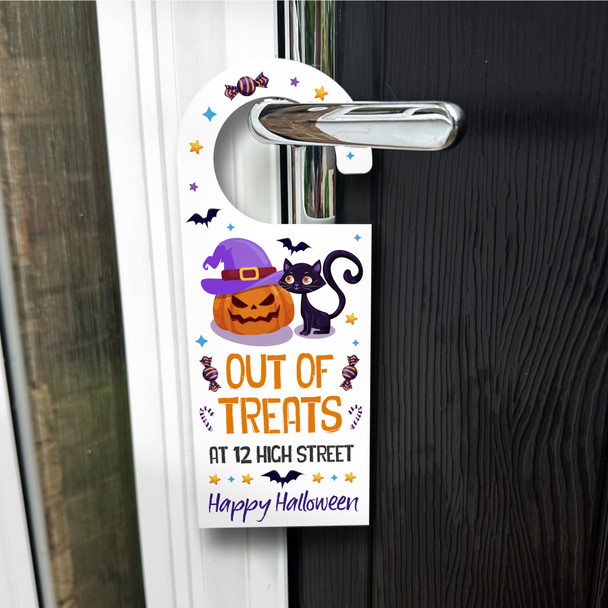 Out Of Treats Halloween Outdoor Decoration Sign Personalised Front Door Hanger