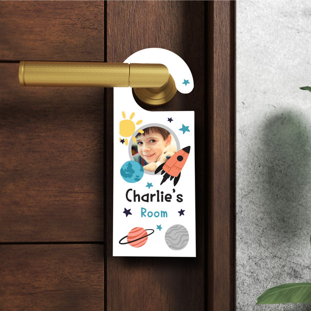 Personalized Space Boy Kids Childs Bedroom Photo Sign Personalised Door Hanger