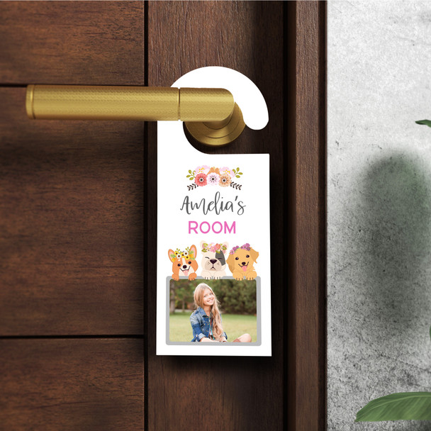 Personalized Dog Girl Photo Kids Childs Bedroom Sign Personalised Door Hanger