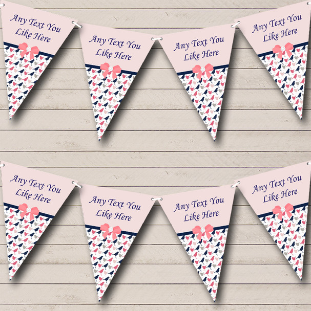 Shabby Chic Birds Coral And Navy Blue Custom Personalised Wedding Flag Banner Bunting