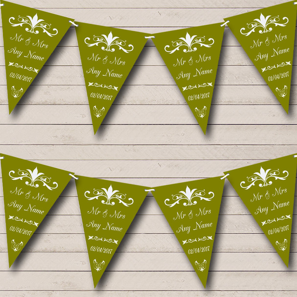 Regal Olive Green Custom Personalised Wedding Venue or Reception Flag Banner Bunting