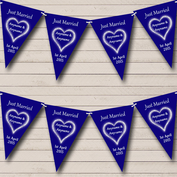 Navy Blue White Just Married Custom Personalised Wedding Venue or Reception Flag Banner Bunting