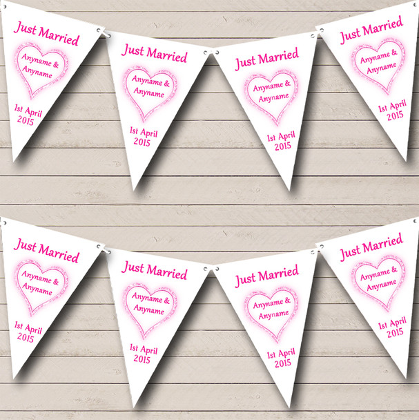 Hot Pink Just Married Custom Personalised Wedding Venue or Reception Flag Banner Bunting