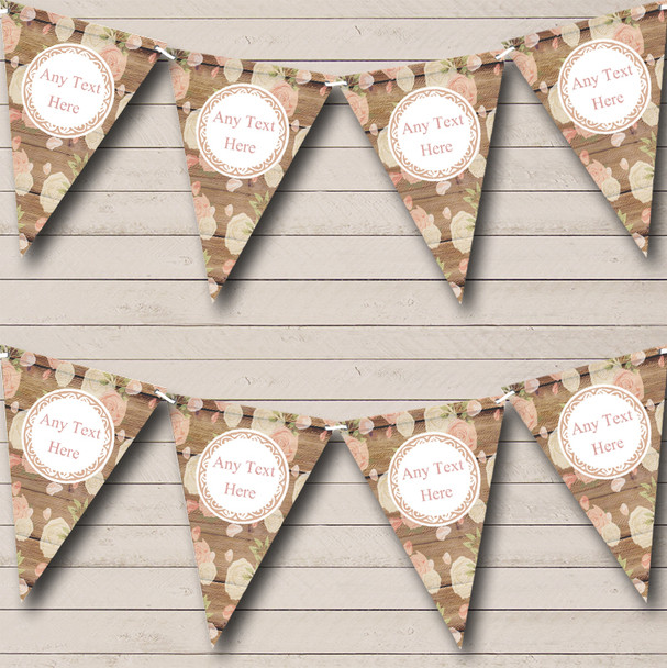 Shabby Chic Vintage Wood & Roses Custom Personalised Christening Flag Banner Bunting