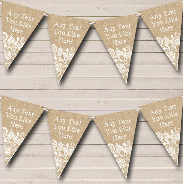Pretty Burlap & Lace Custom Personalised Tea Party Flag Banner Bunting