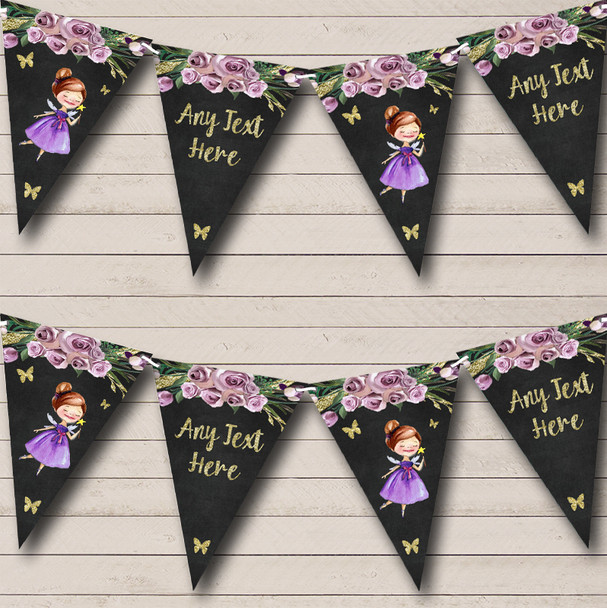 Chalk & Gold Fairy Purple Custom Personalised Childrens Party Flag Banner Bunting