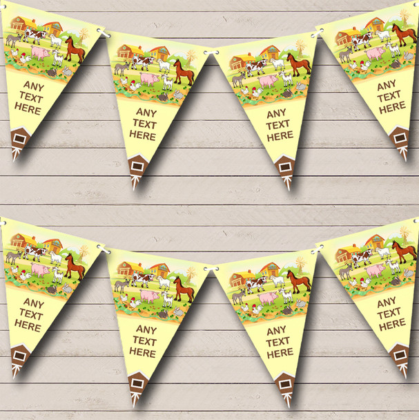 Farmyard Farm Animals Barn Yellow Custom Personalised Childrens Party Flag Banner Bunting