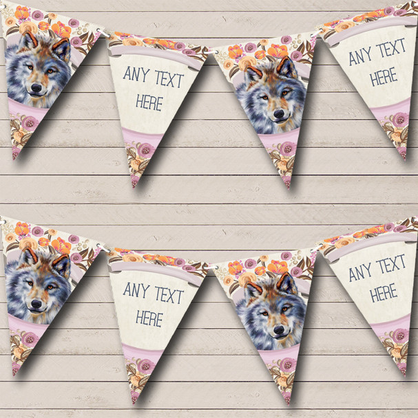 Floral Wolf Custom Personalised Childrens Party Flag Banner Bunting