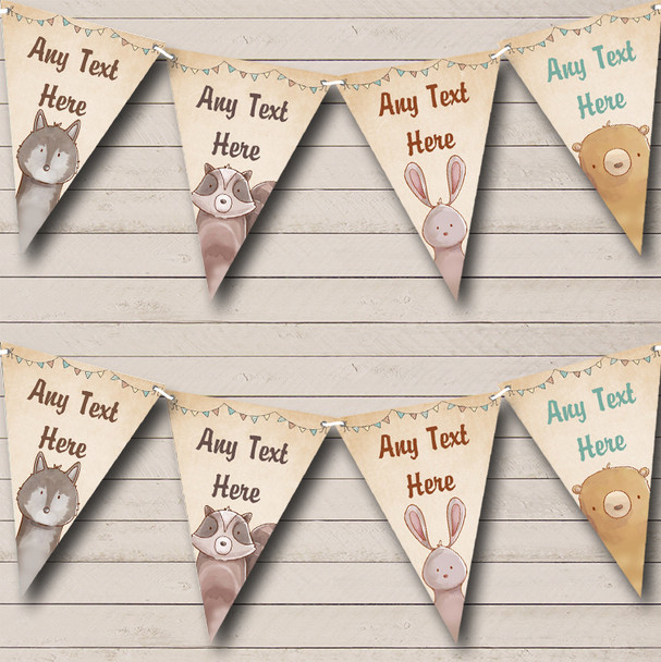 Forest Woodland Animals Custom Personalised Baby Shower Flag Banner Bunting