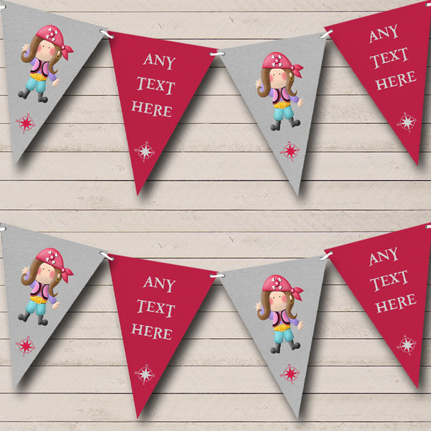 Girl Pirate Pink Custom Personalised Childrens Party Flag Banner Bunting