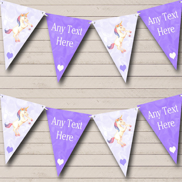 Marble Purple Unicorn Custom Personalised Childrens Party Flag Banner Bunting