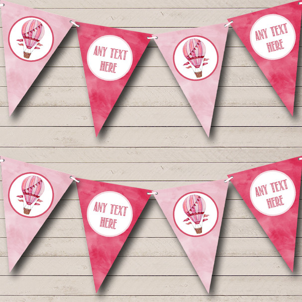 Pink Hot Air Balloon Custom Personalised Baby Shower Flag Banner Bunting