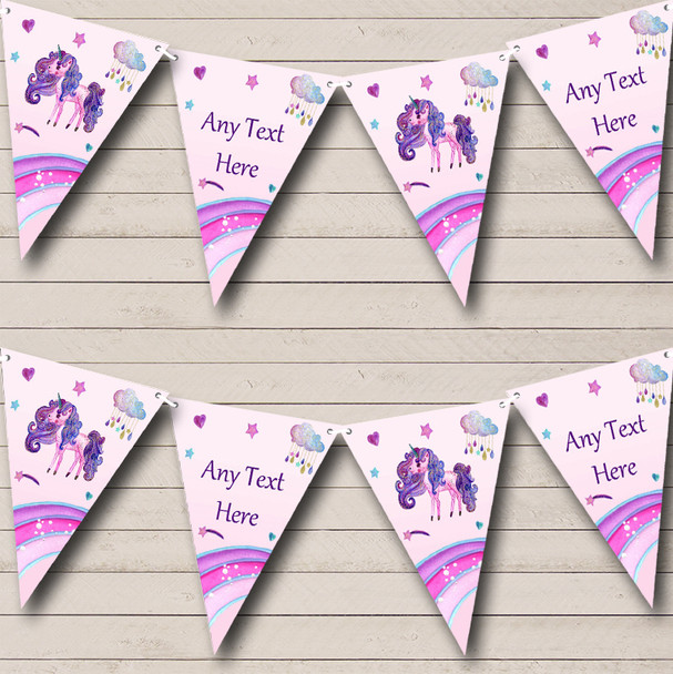 Pretty Glitter Pink Unicorn Custom Personalised Childrens Party Flag Banner Bunting