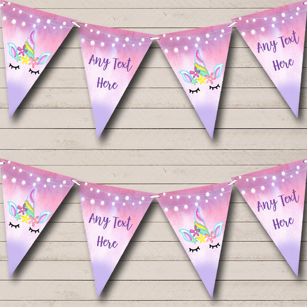 Unicorn Pink Purple Custom Personalised Childrens Party Flag Banner Bunting