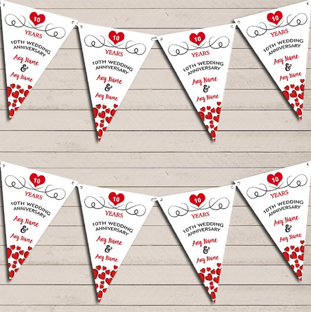Hearts Party Decoration 10th Any Year Wedding Anniversary Flag Banner Bunting Party Banner
