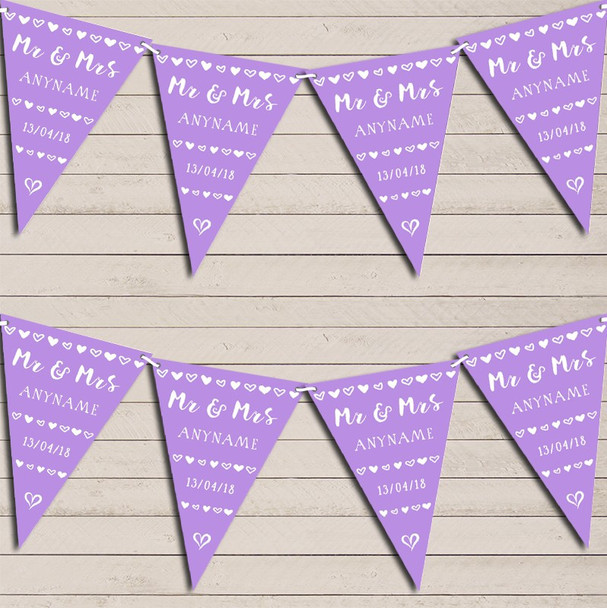 Mr & Mrs Hearts Lilac Purple Wedding Anniversary Flag Banner Bunting Garland Party Banner