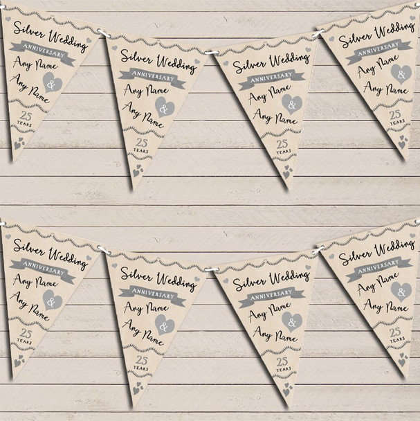 Party Decoration Silver 25th Wedding Anniversary Flag Banner Bunting Garland Party Banner