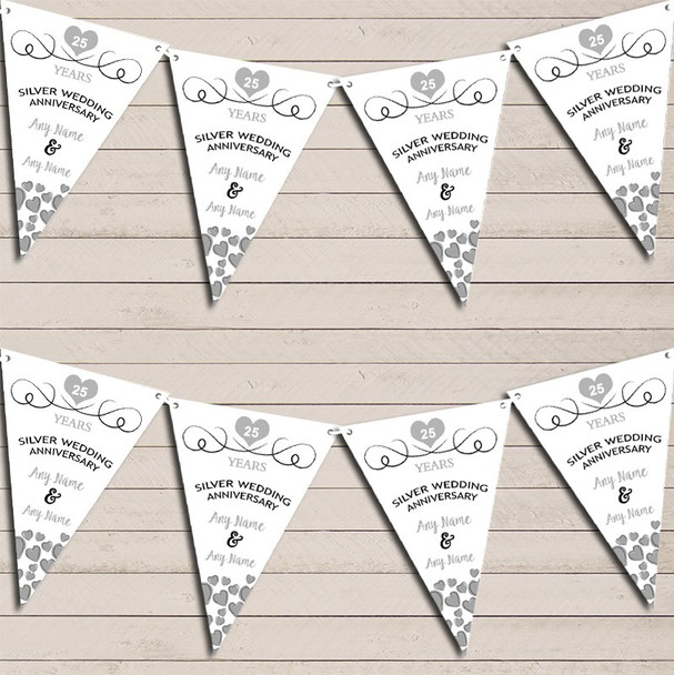 Hearts Party Decoration Silver 25th Wedding Anniversary Flag Banner Bunting Party Banner