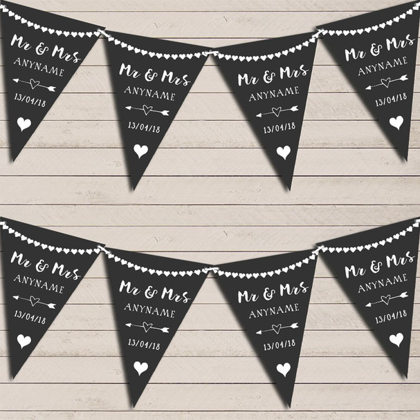 Heart Mr & Mrs Slate Charcoal Grey Wedding Anniversary Flag Banner Bunting Party Banner