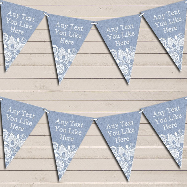 Blue Burlap & Lace Wedding Anniversary Flag Banner Bunting Garland Party Banner