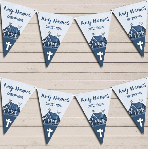 Christening Baptism Party Decoration Blue Church Flag Banner Bunting Party Banner