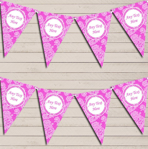 Lace Pattern Bright Hot Pink Tea Party Flag Banner Bunting Garland Party Banner