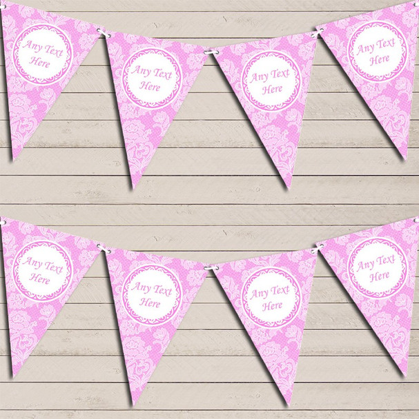 Lace Pattern Pale Baby Pink Tea Party Flag Banner Bunting Garland Party Banner