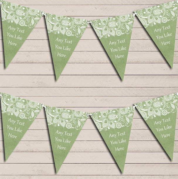Burlap & Lace Green Tea Party Flag Banner Bunting Garland Party Banner