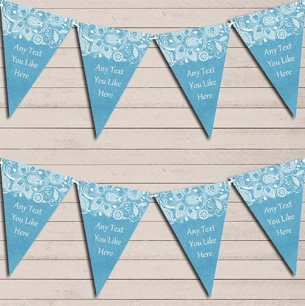 Burlap & Lace Blue Tea Party Flag Banner Bunting Garland Party Banner