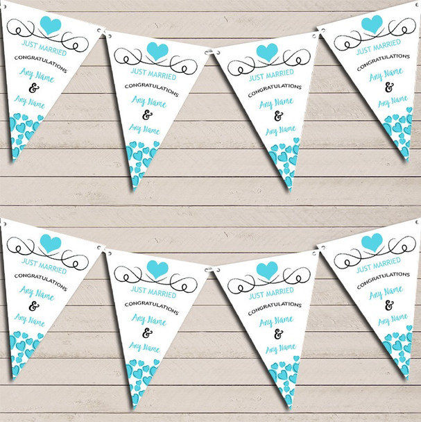 Hearts Party Decoration Just Married Aqua Blue Wedding Day Flag Banner Bunting Party Banner