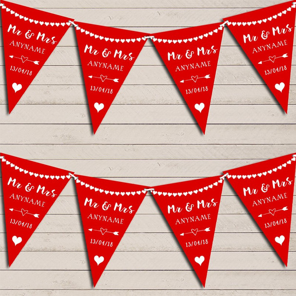 Heart Garland Mr & Mrs Red Wedding Day Married Flag Banner Bunting Garland Party Banner