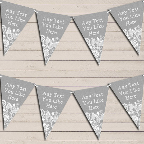 Silver Grey Burlap & Lace Wedding Day Married Flag Banner Bunting Garland Party Banner