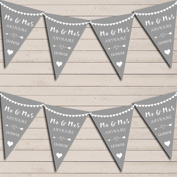 Heart Mr & Mrs Light Silver Grey Wedding Day Married Flag Banner Bunting Party Banner
