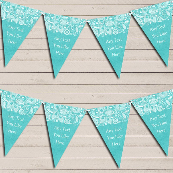 Burlap & Lace Aqua Green Wedding Day Married Flag Banner Bunting Garland Party Banner