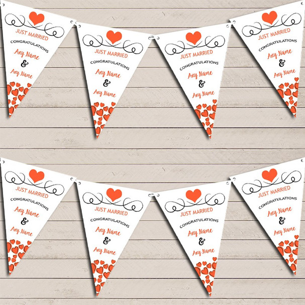 Hearts Decoration Just Married Deep Orange Wedding Day Flag Banner Bunting Banner