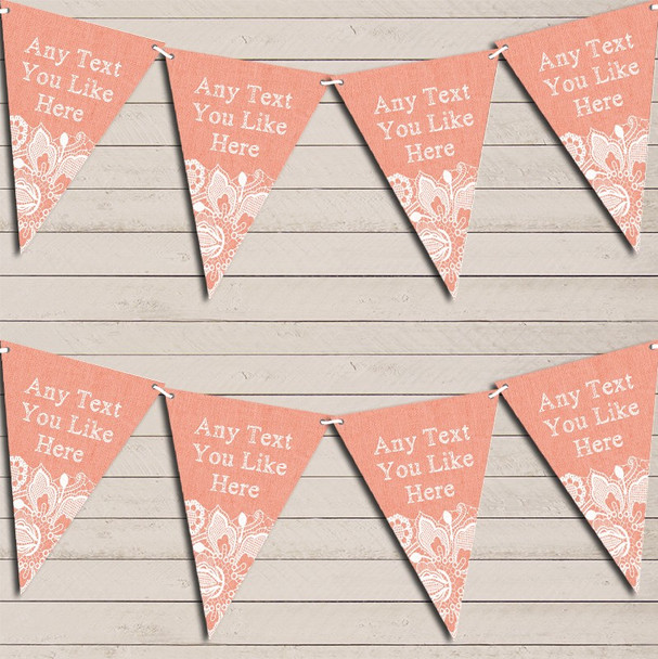 Coral Burlap & Lace Wedding Day Married Flag Banner Bunting Garland Party Banner